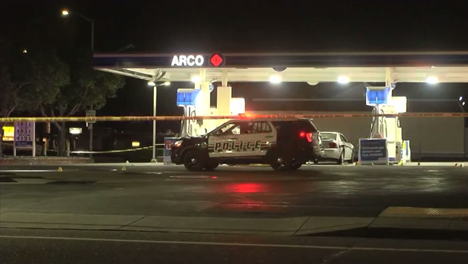 Police on the scene of a fatal shooting at an Arco station on North Texas Street in Fairfield, June 3, 2019 (CBS)