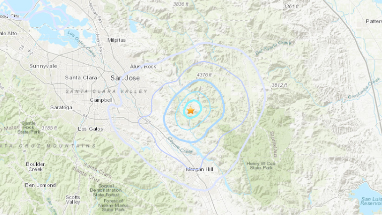 Map of magnitude 3.5 earthquake that struck near Morgan Hill on July 15, 2019. (USGS)