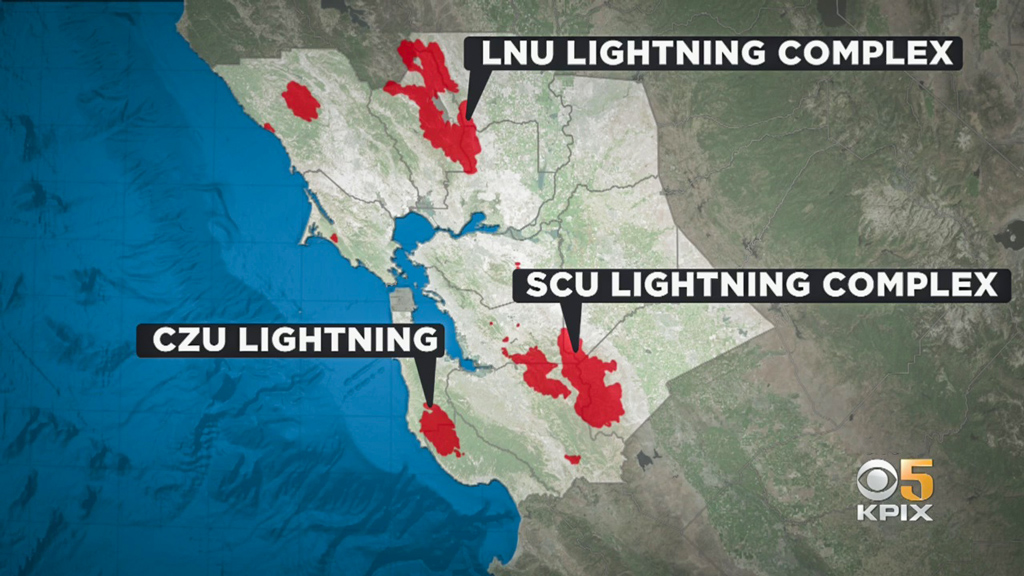 Map of Major Lightning Complex Wildfires