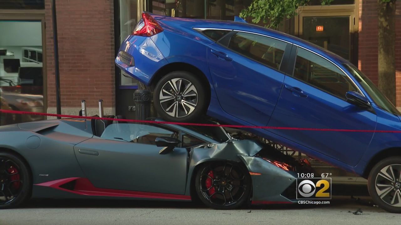 Lamborghini Lands Underneath Car In West Loop Crash - CBS Chicago