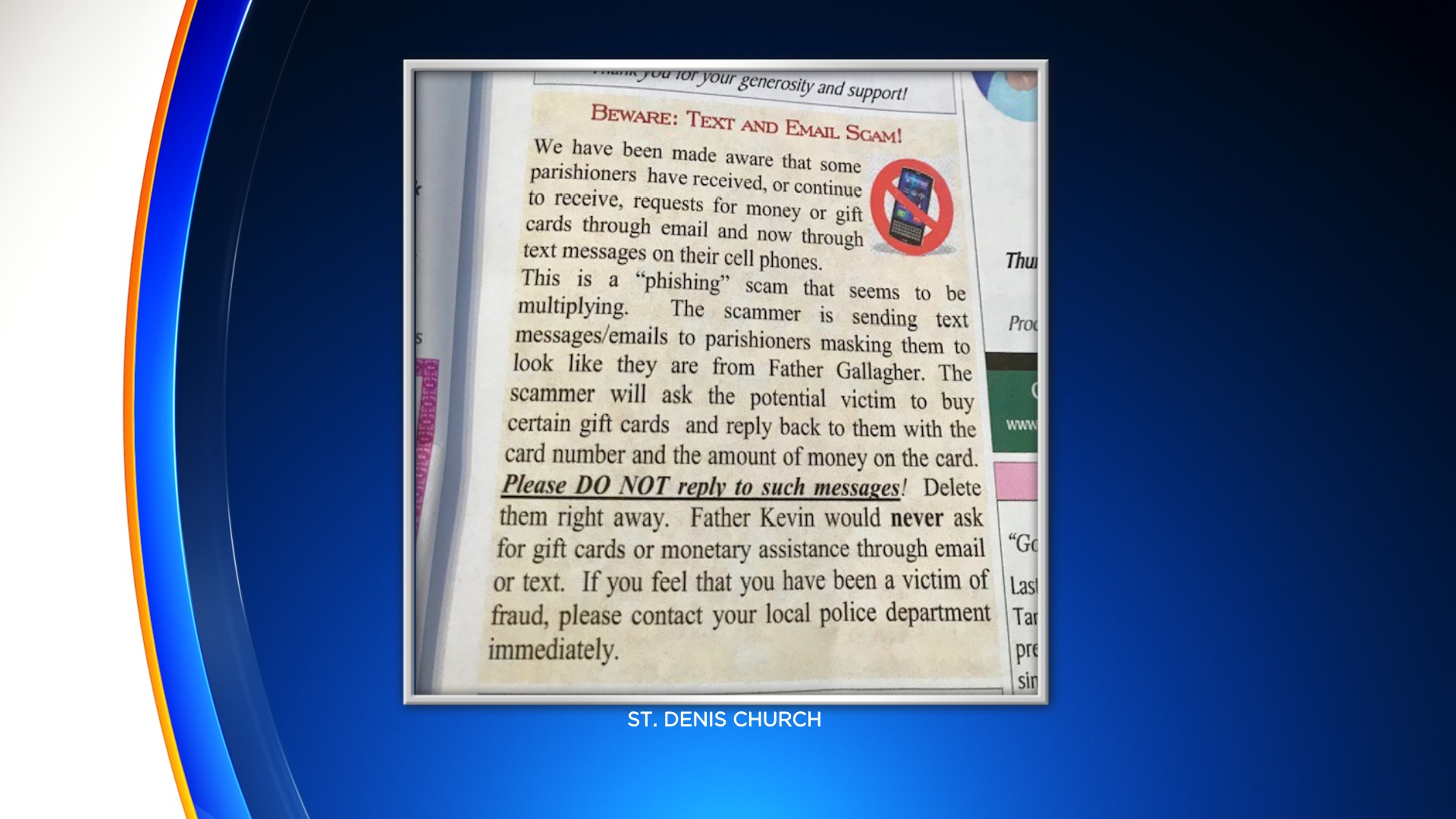 St. Denis Church Officials Warn Of Text, Email Scam Targeting Parishioners