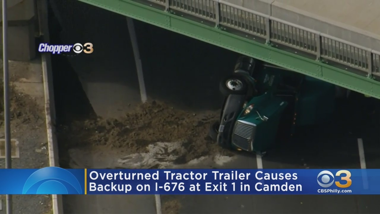 Overturned Tractor-Trailer Causes Backup On I-676 In Camden