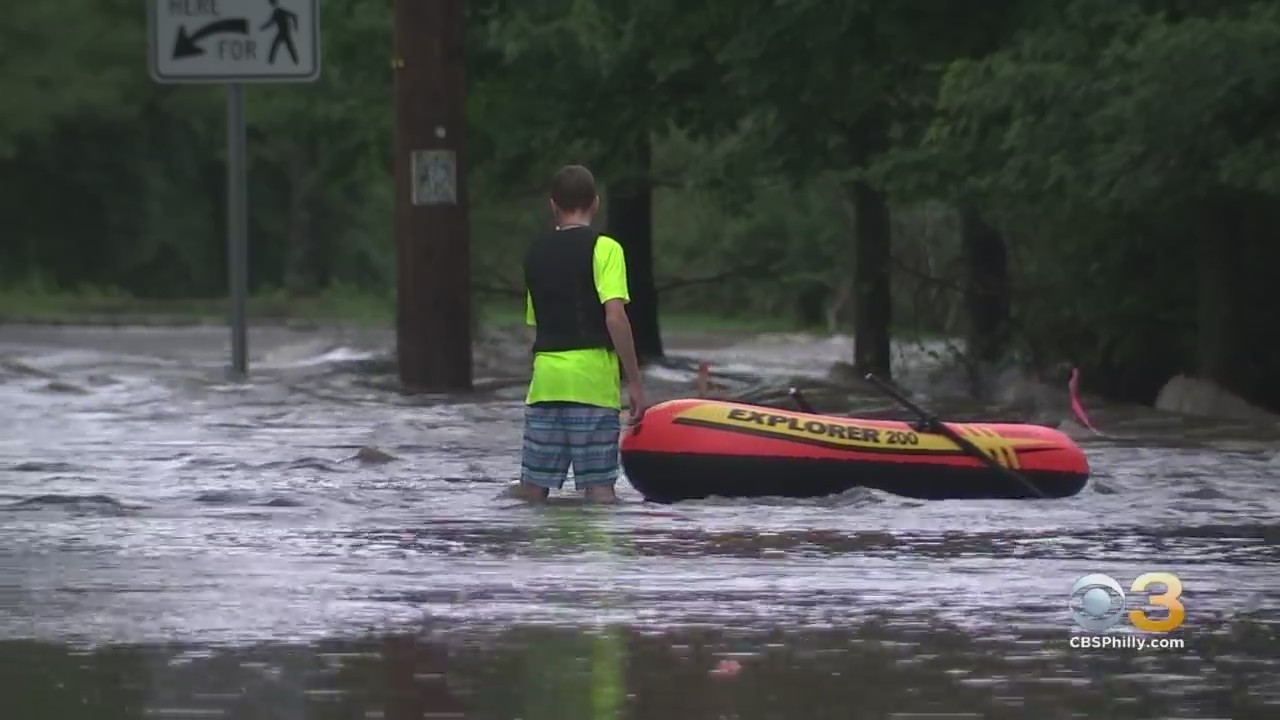 Tropical Storm Henri Causes Flooding On Streets In Mercer County, New Jersey