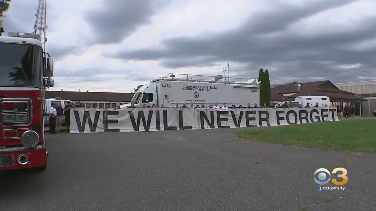 'We Will Never Forget' Banner Displayed At World Trade Center Site Following 9/11 Aftermath Stops In Delaware County