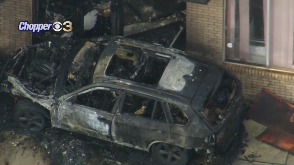 Car Crashes Into Building Then Bursts Into Flames In Feltonville