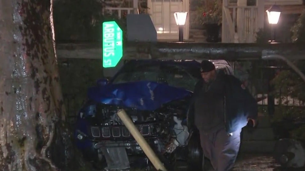 Woman Sent To Hospital After Crashing Into Utility Pole, Tree In West Mount Airy