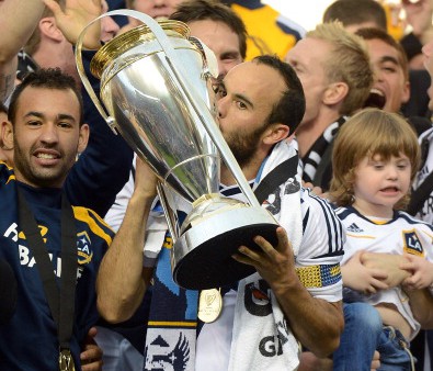 Landon Donovan #10 of Los Angeles Galaxy celebrates the 3-1 victory against the Houston Dynamo to win the 2012 MLS Cup at The Home Depot Center on December 1, 2012 in Carson, California.  (credit: Harry How/Getty Images)