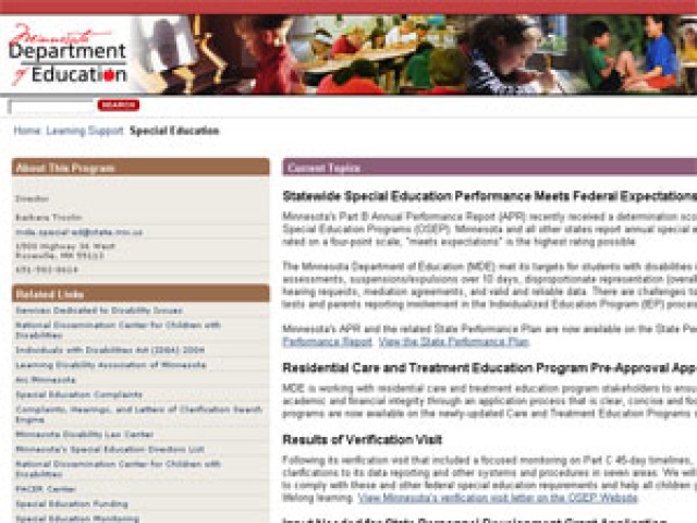 Minnesota Department of Education: Special Education, website, special needs