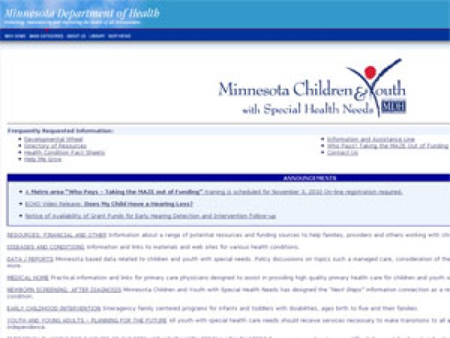 Minnesota Department of Health: Minnesota Children & Youth With Special Health Needs (MCSHN)
