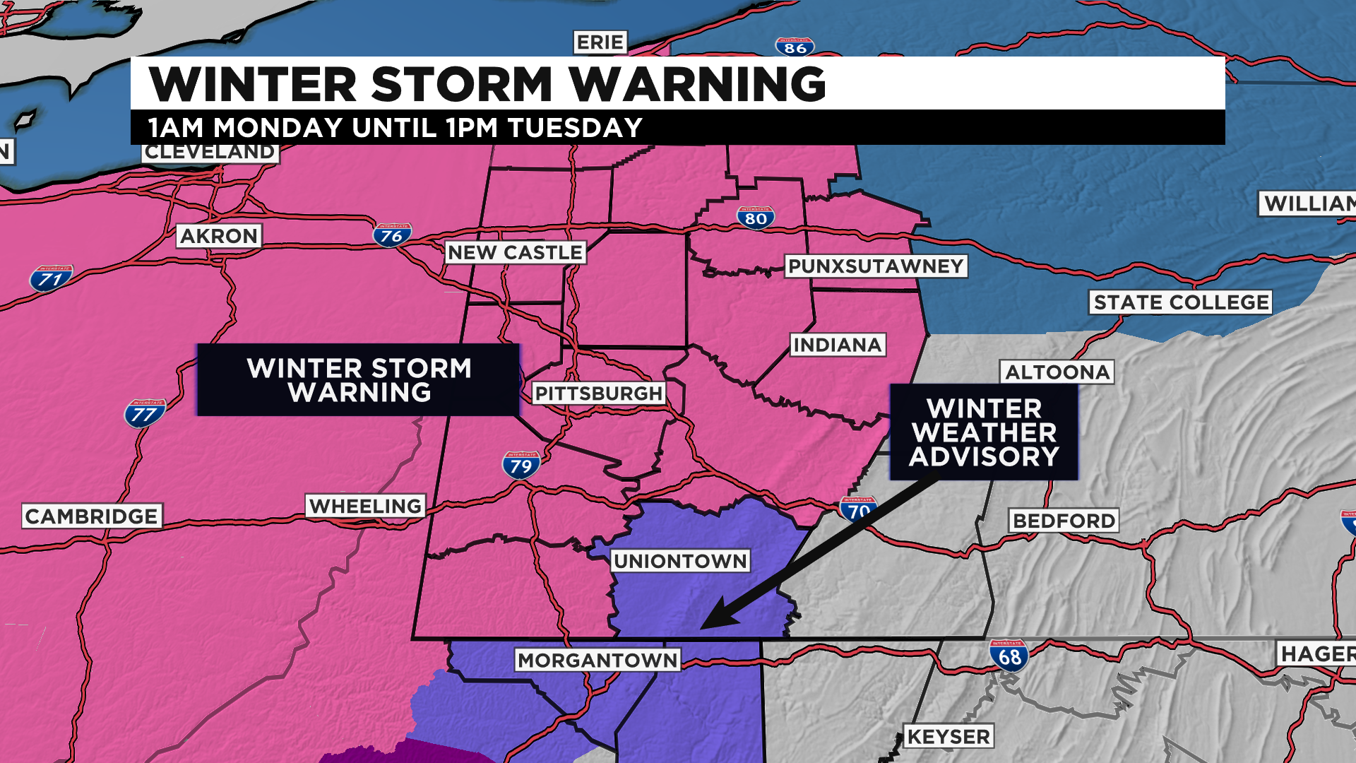 Winter Storm Warning Issued For Pittsburgh Area Ahead Of Expected Major
