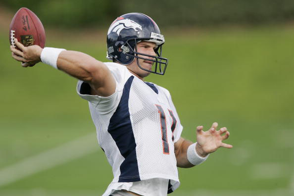 The Broncos drafted quarterback Bradlee Van Pelt in 2004 and released him in 2006. He saw very little playing time in the regular season. (Photo by Brian Bahr/Getty Images)
