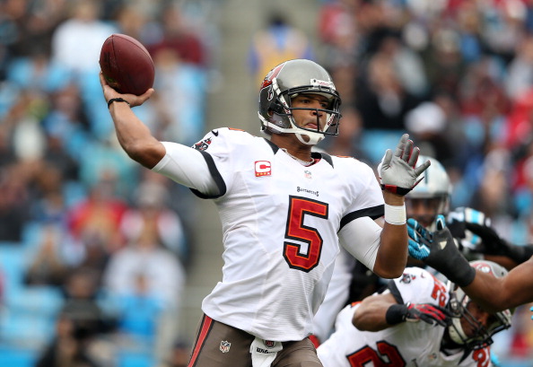 CHARLOTTE, NC - NOVEMBER 18: Josh Freeman #5 of the Tampa Bay Buccaneers during their game at Bank of America Stadium on November 18, 2012 in Charlotte, North Carolina. (Photo by Streeter Lecka/Getty Images)