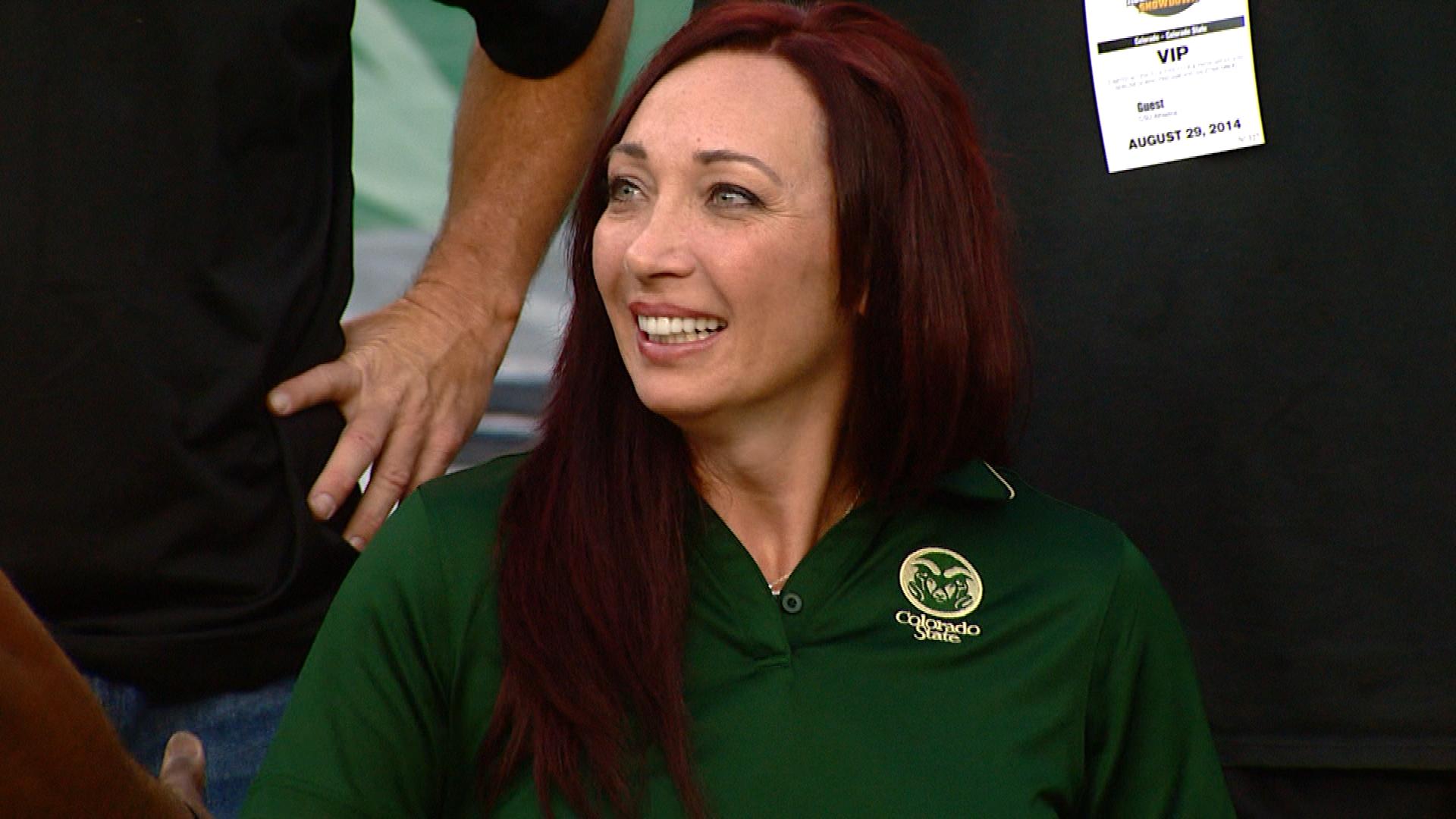 Amy Van Dyken-Rouen at the Rocky Mountain Showdown at Sports Authority Field at Mile High on Aug. 29, 2014. (credit: CBS)