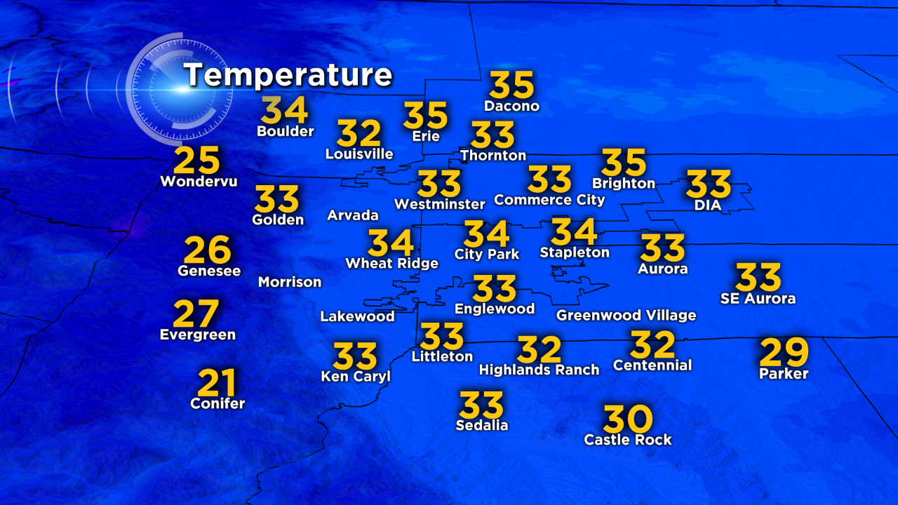 5 a.m. temperatures in the Denver metro area on Friday, September 12. (credit: CBS)