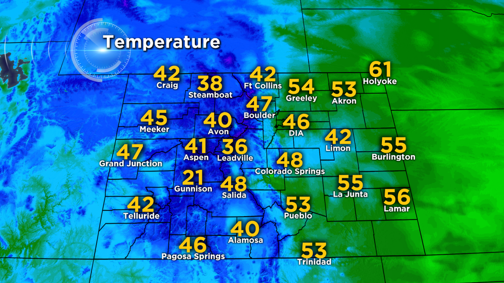 Temperatures around Colorado at 1 p.m. on Friday, Mar. 6. (credit: CBS)
