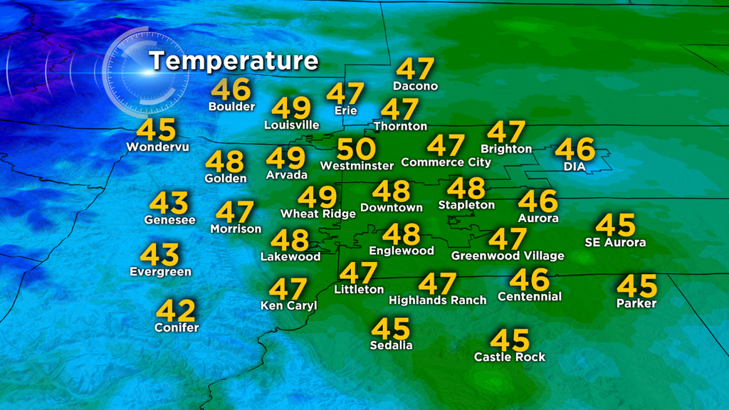 Temperatures around metro Denver at 1 p.m. on Friday, Mar. 6. (credit: CBS)