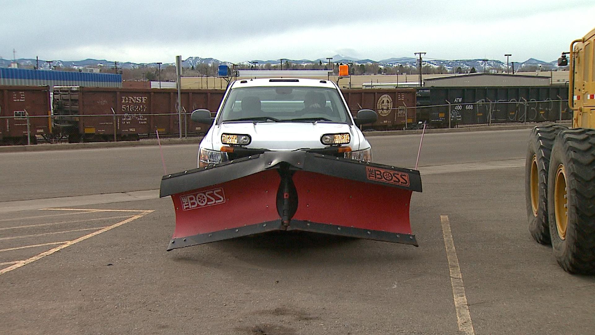 A Denver Public Works residential snow plow ready for action (credit: CBS)