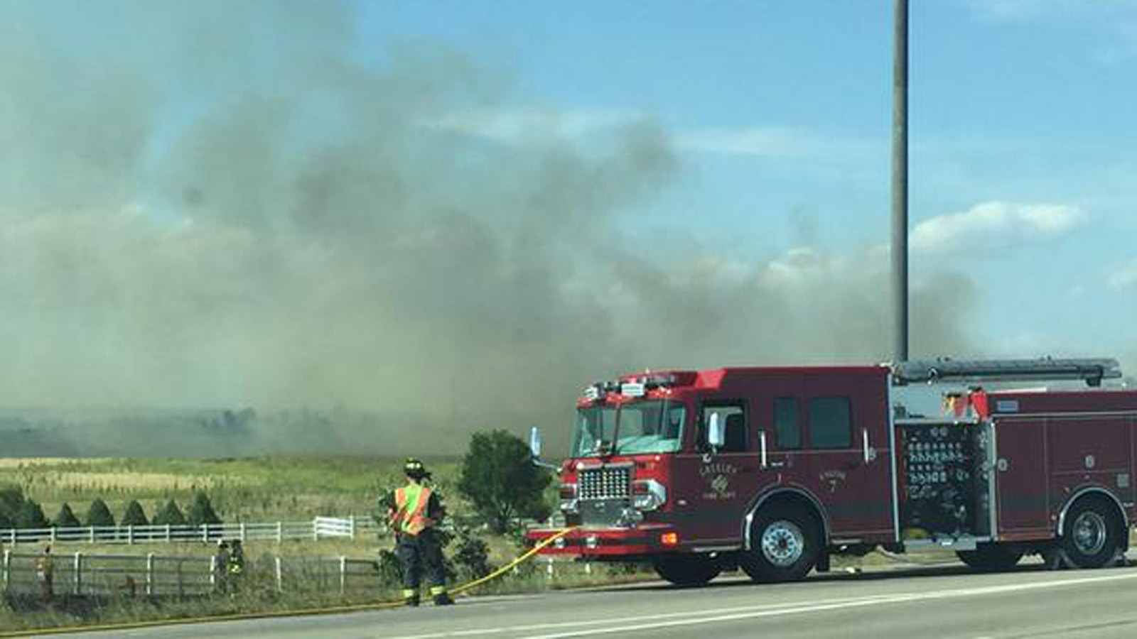 Firefighters battled a brush fire in Greeley on Thursday (credit: CBS)