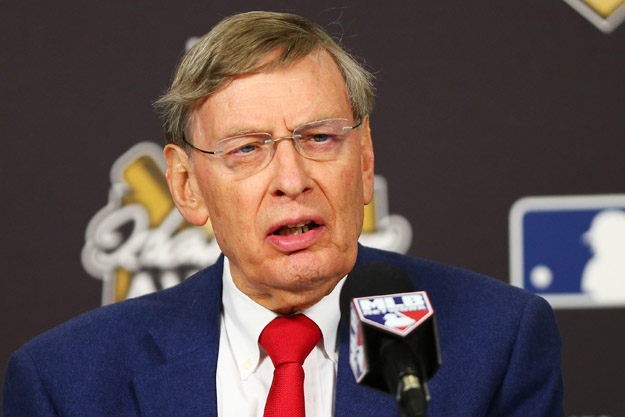ST LOUIS, MO - OCTOBER 27:  Major League Baseball Commissioner Allan 'Bud' Selig speaks during the 2013 Hank Aaron Award press conference prior Game Four of the 2013 World Series between the Boston Red Sox and the St. Louis Cardinals at Busch Stadium on October 27, 2013 in St Louis, Missouri.  