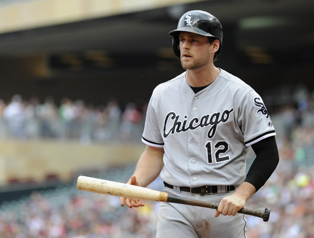 MINNEAPOLIS, MN - JUNE 22: Conor Gillaspie #12 of the Chicago White Sox reacts to striking out against the Minnesota Twins during the second inning of the game on June 22, 2014 at Target Field in Minneapolis, Minnesota. The Twins defeated the White Sox 6-5. 