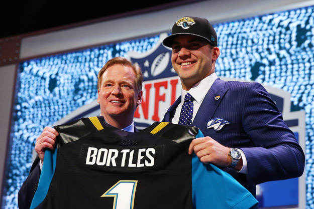 NEW YORK, NY - MAY 08:  Blake Bortles of the UCF Knights poses with NFL Commissioner Roger Goodell after he was picked #3 overall by the Jacksonville Jaguars during the first round of the 2014 NFL Draft at Radio City Music Hall on May 8, 2014 in New York City.