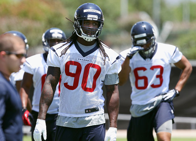 HOUSTON, TX - MAY 16: Jadeveon Clowney #90 of the Houston Texans during opening day of rookie minicamp on May 16, 2014 in Houston, Texas. 
