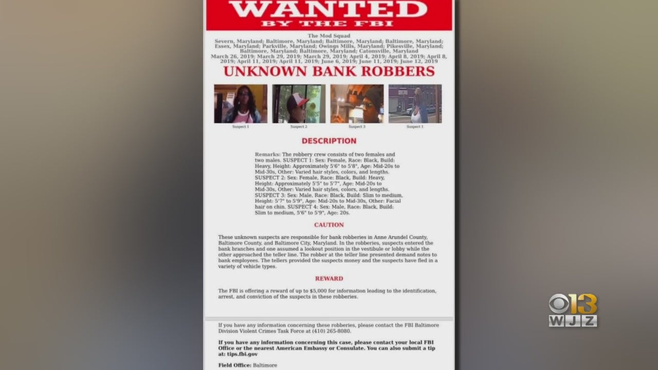 FBI Hopes Public Can Identify 'Mod Squad' Bank Robbers - CBS Baltimore